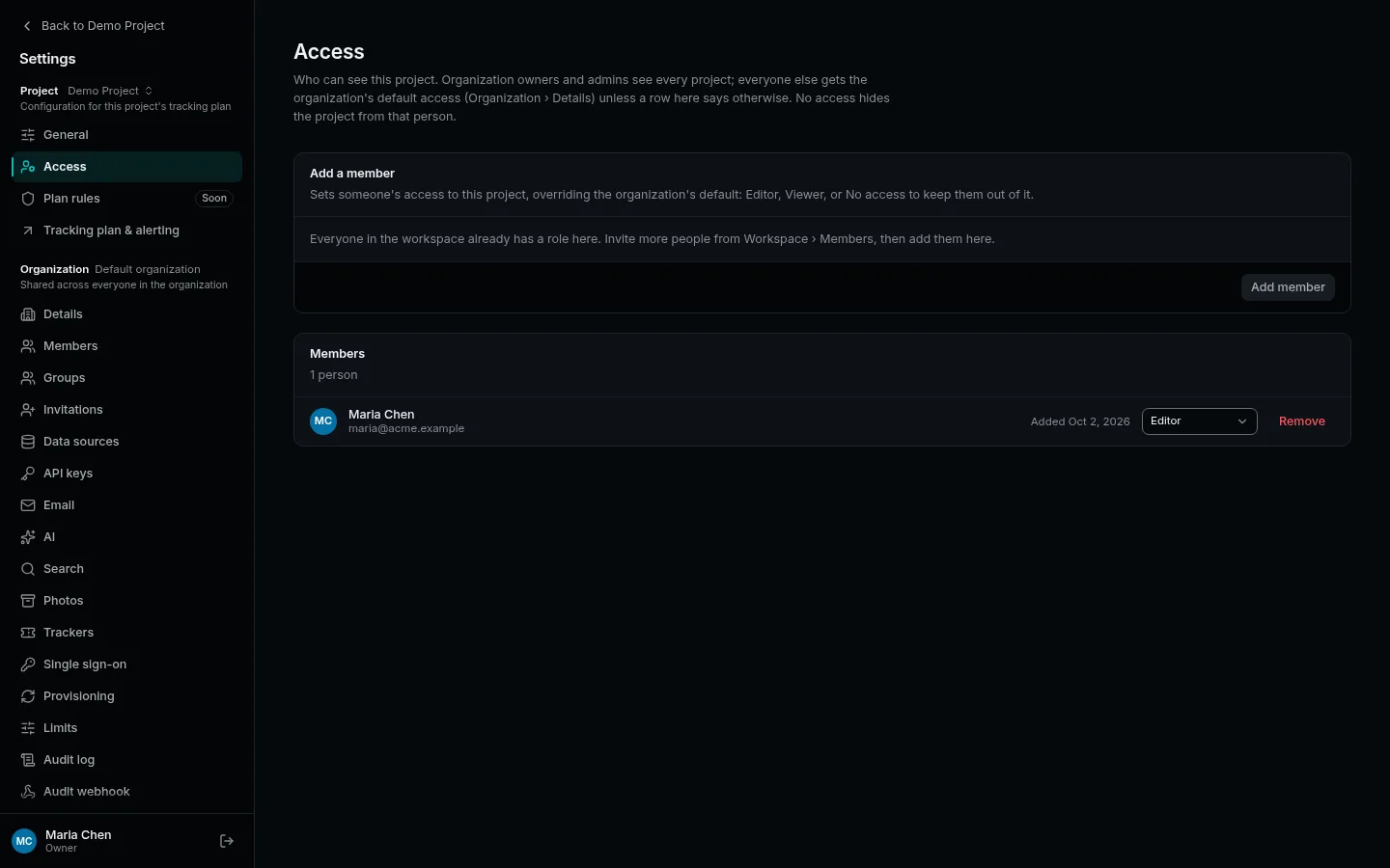 Project settings → Access: who can see this project, and in which role